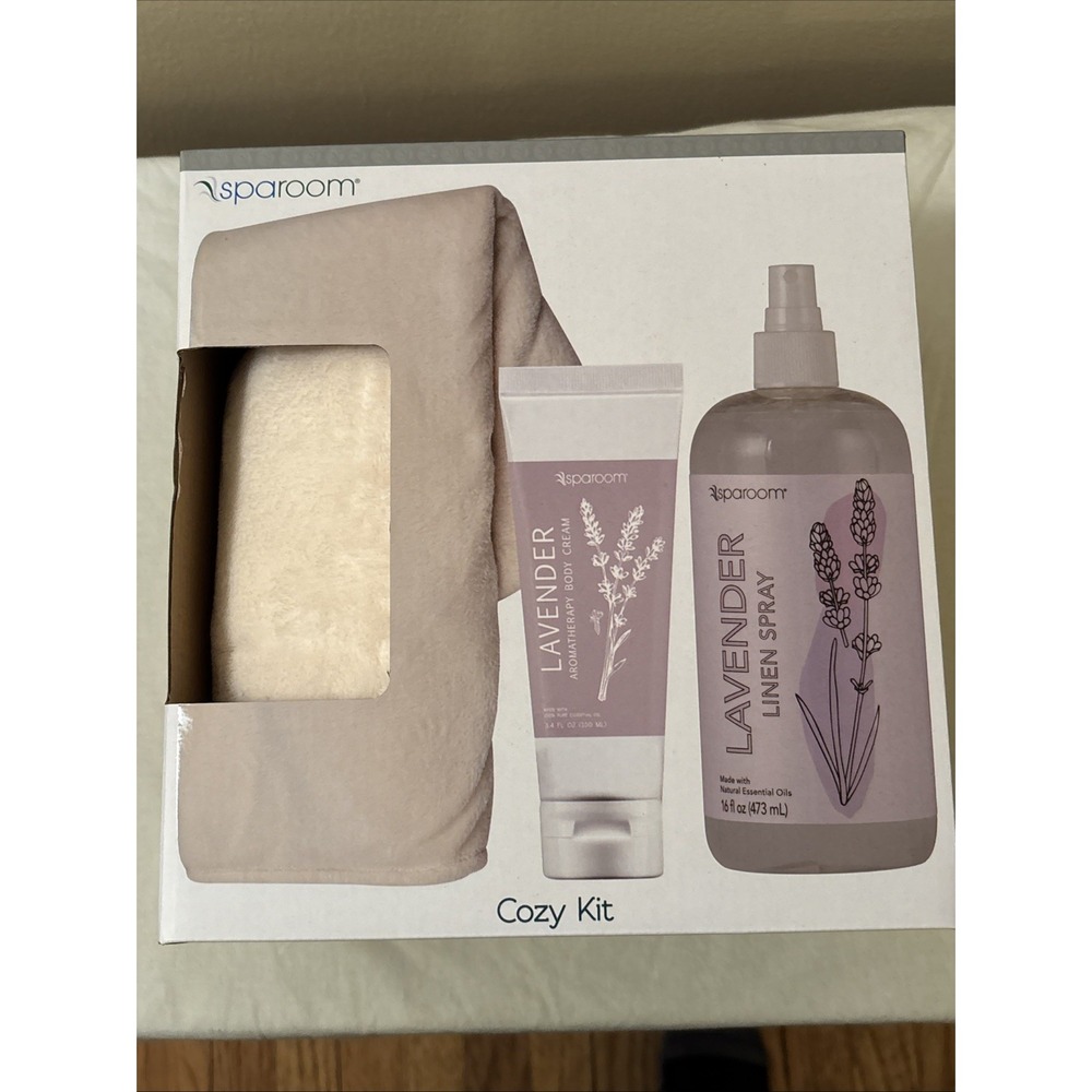 SpaRoom Cozy Kit Lavender Aromatherapy Fleece Throw Linen Spray Body Cream Set